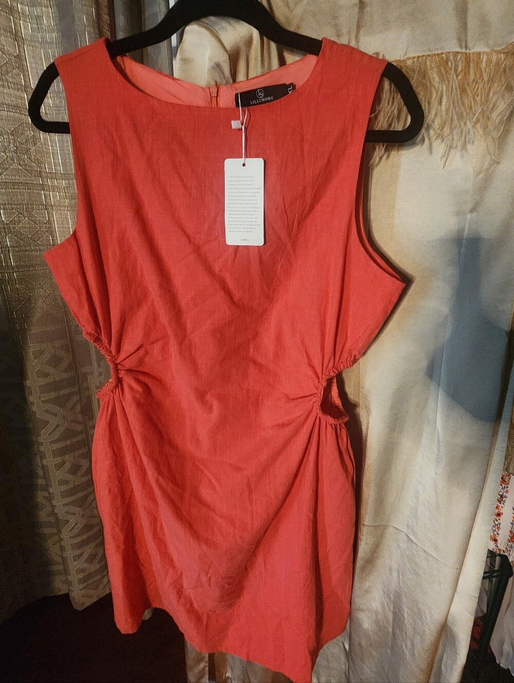 100% Cotton Coral Colored Dress With Side Cutouts NWT Size XL